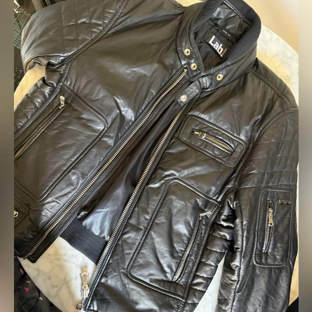 Pal Zileri Men's 100% Genuine Leather Black Quilted Bomber Jacket Size Small - Picture 5 of 11